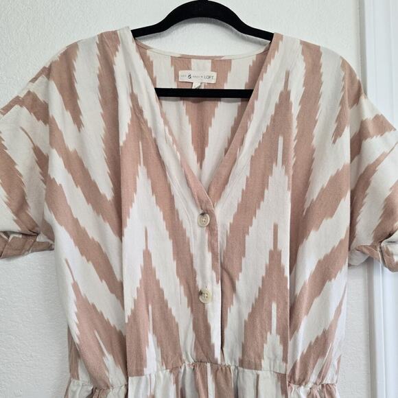 Lou & Grey Loft Chevron Romper V-neck Cotton Short Sleeve Pockets Women Size M - Picture 6 of 16